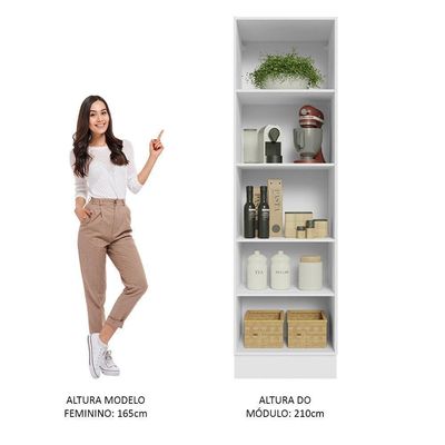 Paneleiro 100% Mdf 60 Cm Com Nichos Abertos Para Cozinha Madesa Acordes - Branco Branco