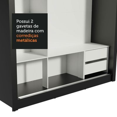 Guarda-roupa 3 Portas de Correr Espelhos 2 Gavetas Madesa