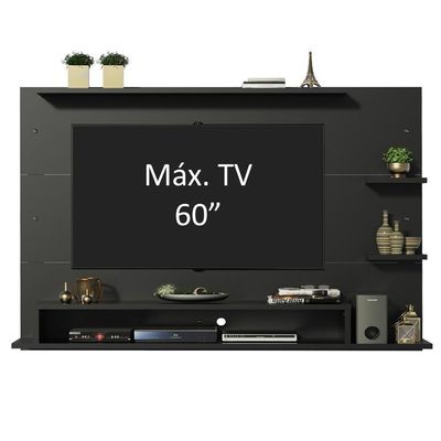 Painel Para Tv Até 60 Polegadas Madesa Alfa Com Prateleiras E Nichos - Preto Preto
