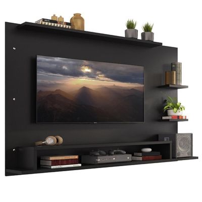 Painel Para Tv Até 60 Polegadas Madesa Alfa Com Prateleiras E Nichos - Preto Preto