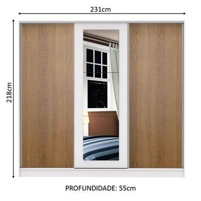 Guarda Roupa Casal 100%Mdf Madesa Eros 3 Portas BR/rustic/BR