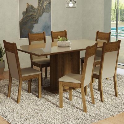 Kit Sala De Jantar Mesa 6 Cadeiras Crema/Bege Francine