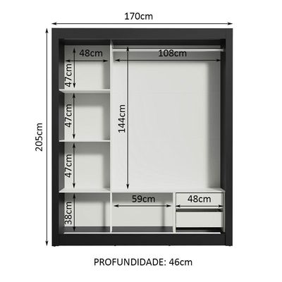 Guarda Roupa Casal Lyon 3 Portas de Correr 2 Gavetas Madesa