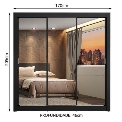 Guarda Roupa Casal Lyon 3 Portas de Correr 2 Gavetas Madesa