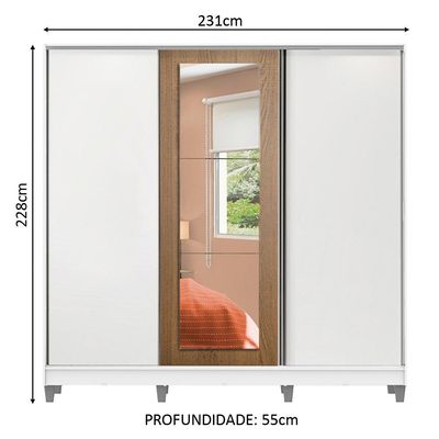 Guarda Roupa Casal 100%Mdf Madesa Eros 3 Portas de Correr