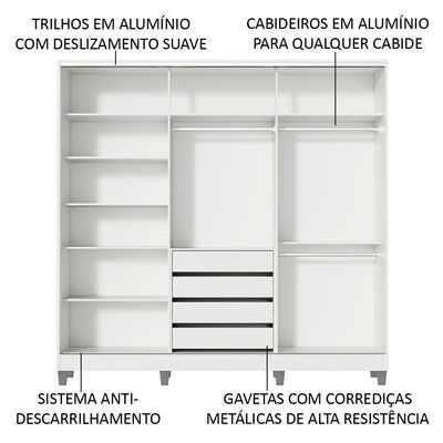 Guarda Roupa Casal 100%Mdf Madesa Eros 3 Portas de Correr