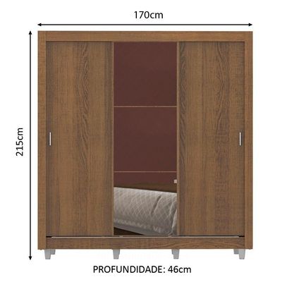 Guarda Roupa Casal 3 Portas de Correr com Espelho