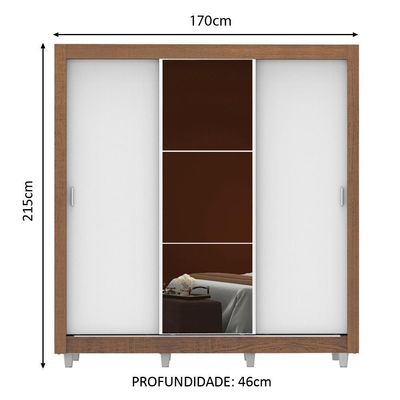 Guarda Roupa Casal Mônaco 3 Portas de Correr com Espelho