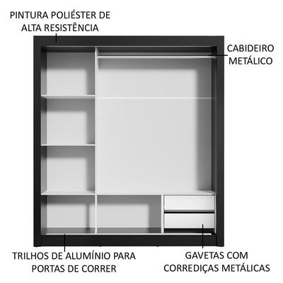 Guarda Roupa 3 Portas de Correr com Espelho 2 Gavetas Madesa