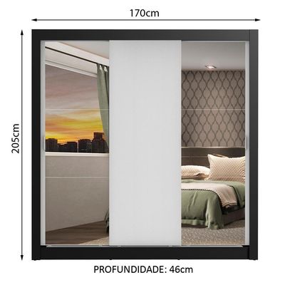 Guarda Roupa Casal Mônaco 3 Portas de Correr Espelhos Madesa