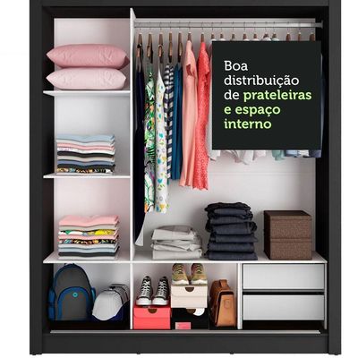 Guarda Roupa 3 Portas de Correr com Espelho 2 Gavetas Madesa