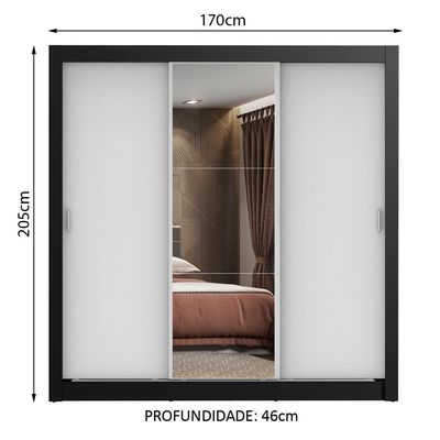 Guarda Roupa 3 Portas de Correr com Espelho 2 Gavetas Madesa