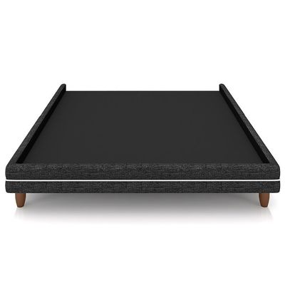 Cama Casal King Base Box Pés Madeira 203cm Suném P05 Linho Cinza Escuro - Lyam Decor