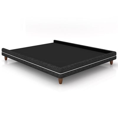 Cama Casal King Base Box Pés Madeira 203cm Suném P05 Linho Cinza Escuro - Lyam Decor
