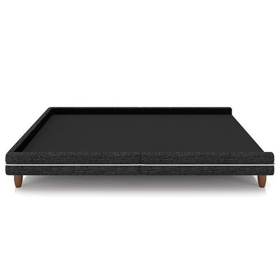 Cama Casal King Base Box Pés Madeira 203cm Suném P05 Linho Cinza Escuro - Lyam Decor