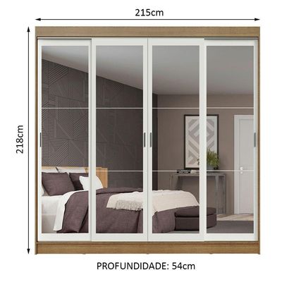 Guarda-roupa Casal 4 Portas de Espelho 3 Gavetas Rustic