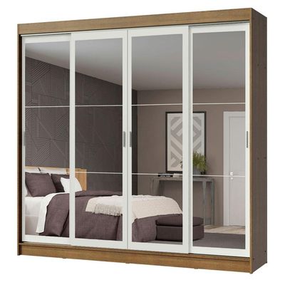 Guarda-roupa Casal 4 Portas de Espelho 3 Gavetas Rustic