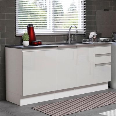 Kit Com 2 Balcões De Cozinha Frentes Branco Brilho Branco