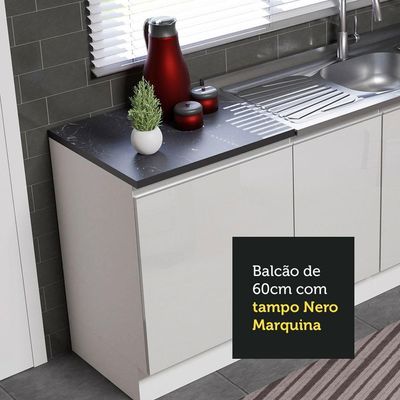 Kit Com 2 Balcões De Cozinha Frentes Branco Brilho Branco