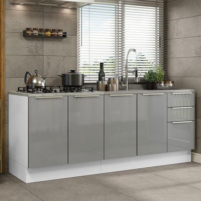 Kit Com 2 Balcões De Cozinha 4 Portas Branco/Cinza