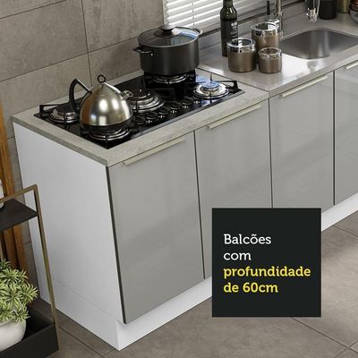 Kit Com 2 Balcões De Cozinha 4 Portas Branco/Cinza