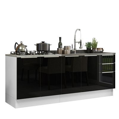 Kit Com 2 Balcões De Cozinha 4 Portas 3 Gavetas Branco/Preto