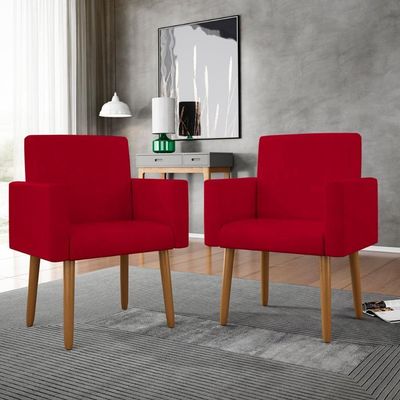 Kit 2 Poltronas Decorativa Sala Nina Com Puff Balaqui Decor Vermelho