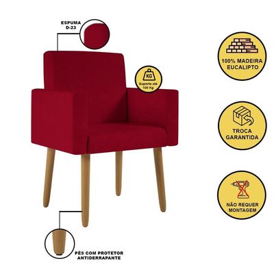 Kit 2 Poltronas Decorativa Sala Nina Com Puff Balaqui Decor Vermelho