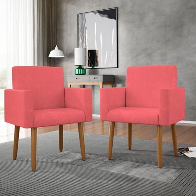 Kit 2 Poltronas Decorativa Sala Nina Com Puff Balaqui Decor Rosa