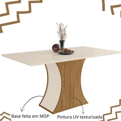 Mesa De Jantar 6 Lugares Tampo Em Mdf - Luiza - Nature - Off White