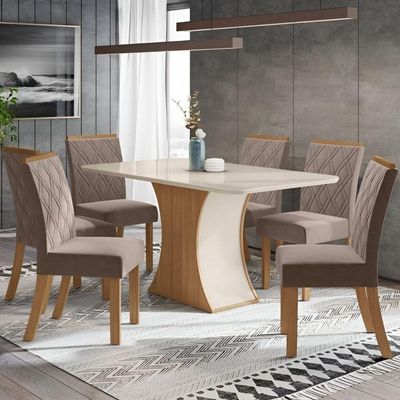 Mesa De Jantar 6 Lugares Tampo Em Mdf - Luiza - Nature - Off White