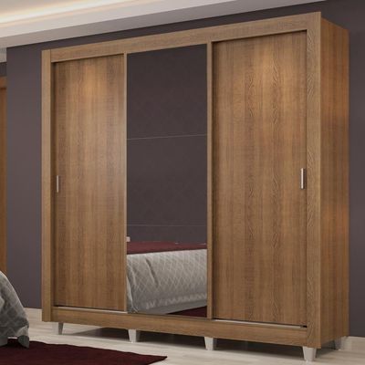 Guarda Roupa Casal 3 Portas de Correr com Espelho 4 Gavetas