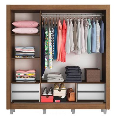 Guarda Roupa Casal 3 Portas de Correr com Espelho 4 Gavetas
