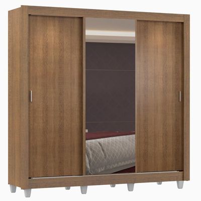 Guarda Roupa Casal 3 Portas de Correr com Espelho 4 Gavetas
