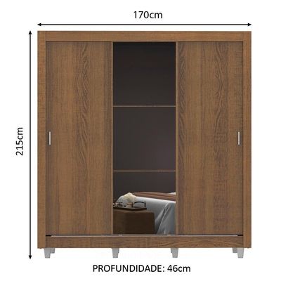 Guarda Roupa Casal Mônaco 3 Portas de Correr com Espelho