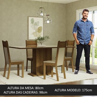 Kit Sala De Jantar Mesa 4 Cadeiras Greta Madesa Crema/Bege