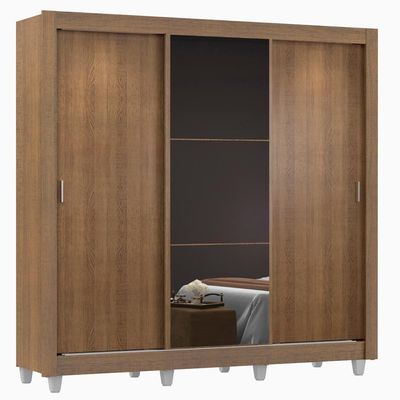 Guarda Roupa Casal Mônaco 3 Portas de Correr com Espelho