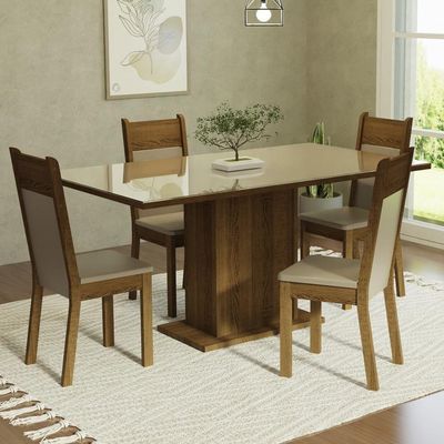 Kit Sala De Jantar Mesa 4 Cadeiras Greta Madesa Crema/Bege