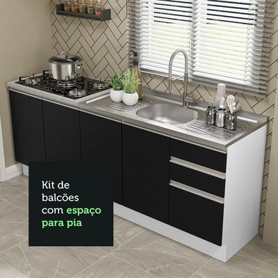 Kit Com 2 Balcões De Cozinha Madesa Glamy 4 Portas 3 Gavetas (sem Tampo E Pia) - Branco/preto