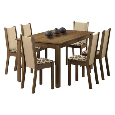 Conjunto Sala de Jantar Mesa Tampo Madeira 6 Cadeiras