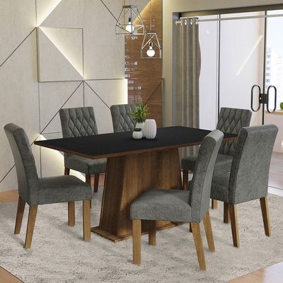 Kit Sala De Jantar Mesa 6 Cadeiras preto Madesa