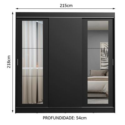 Guarda-roupa 3 Portas de Correr Espelhos 3 Gavetas Madesa