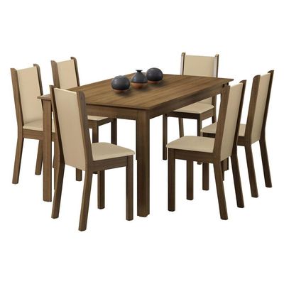 Conjunto Sala de Jantar Madesa Mesa Tampo Madeira 6 Cadeiras