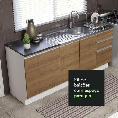 Kit Com 2 Balcões De Cozinha Acordes Branco/Rustic