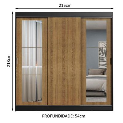 Guarda-roupa Casal 3 Portas de Correr com Espelhos