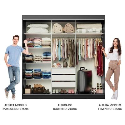 Guarda-roupa Casal 3 Portas de Correr com Espelhos