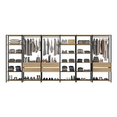Guarda Roupas Closet Modulado 405cm 6 Peças Com 6 Gavetas E Cabideiros Multimóveis MP4322 Preto Madeirado