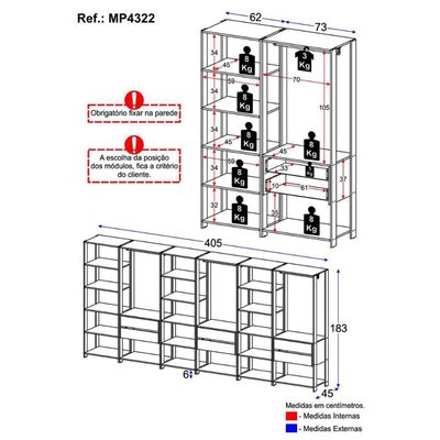 Guarda Roupas Closet Modulado 405cm 6 Peças Com 6 Gavetas E Cabideiros Multimóveis MP4322 Preto Madeirado