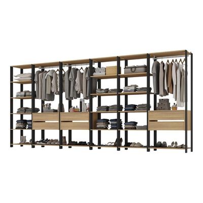 Guarda Roupas Closet Modulado 405cm 6 Peças Com 6 Gavetas E Cabideiros Multimóveis MP4322 Preto Madeirado
