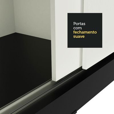 Guarda-roupa Austin 4 Portas de Espelho 3 Gavetas Preto